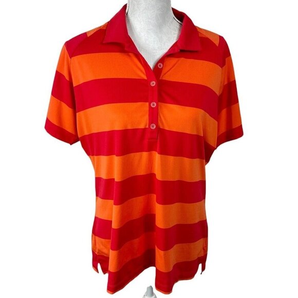 Nike Golf Tour Performance Women's L Polo Shirt Orange Striped EUC - Picture 1 of 16